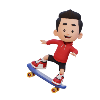 3D kid character ride skateboard png
