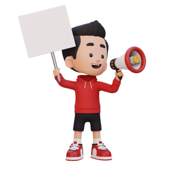 3D kid character holding a blank placard png
