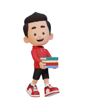 3D happy kid character holding book png