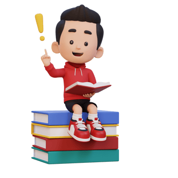 3D kid character get an idea when reading a book png
