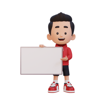 3D kid character holding a blank placard png