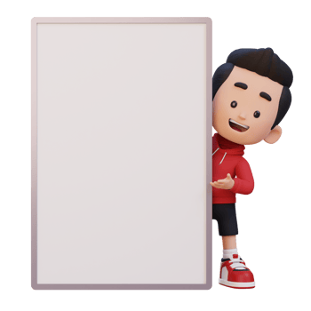 3D kid character holding a blank placard png