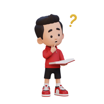 3D kid character get confused when reading a book png