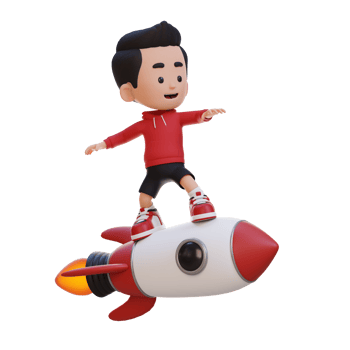 3D kid character standing riding a rocket png