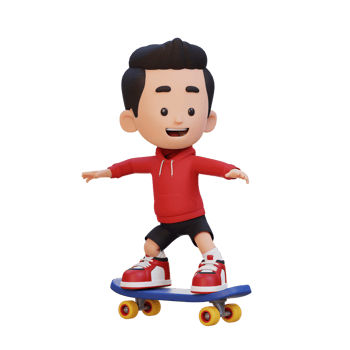 3D kid character ride skateboard png