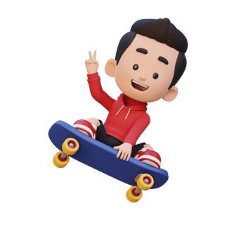 3D kid character ride skateboard png