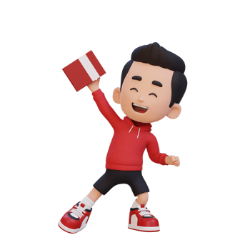 3D happy kid character holding book png