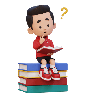 3D kid character get confused when reading a book png