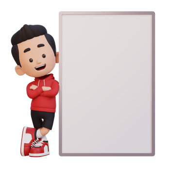 3D kid character holding a blank placard png