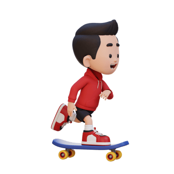 3D kid character ride skateboard png