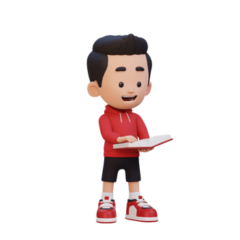 3D happy kid character reading book png