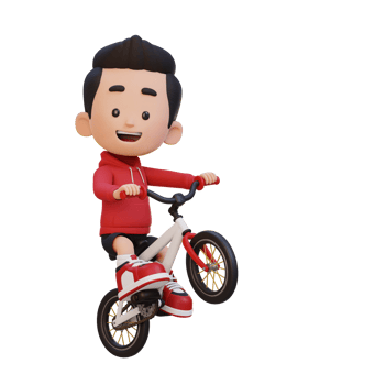 3D kid character ride bike go to school png