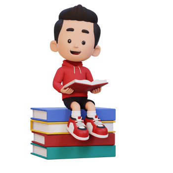 3D happy kid character reading book png