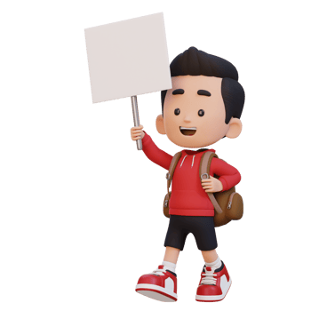 3D kid character holding a blank placard png