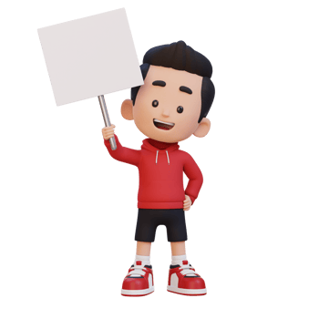 3D kid character holding a blank placard png