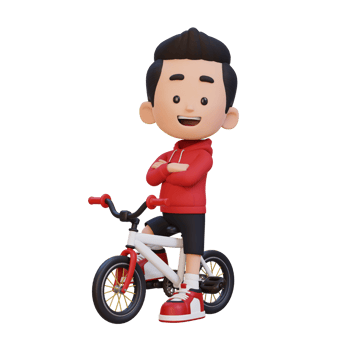 3D kid character ride bike go to school png