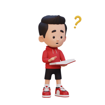 3D kid character get confused when reading a book png