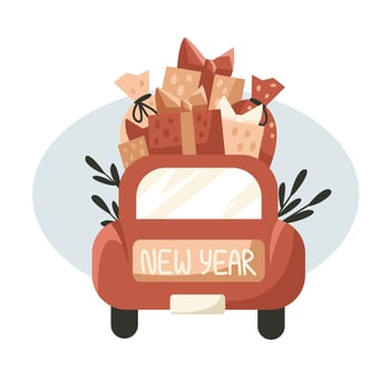 Christmas car with gift boxes vector