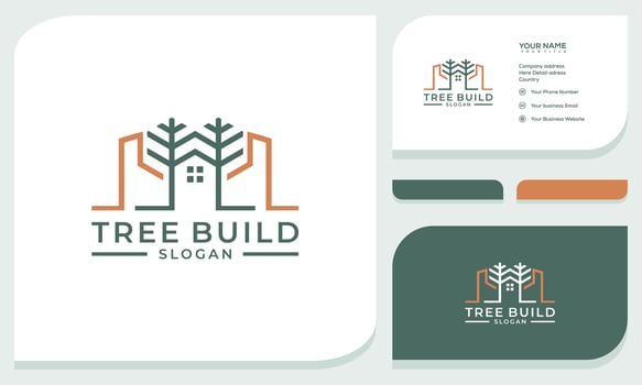 minimal and simple house icon vector logo with beautiful plant tree flower, organic house, cottage forest design and business card
