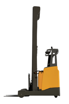 Side view yellow reach fork truck png