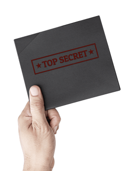 Hand hold black document envelope stamped top secret icon png