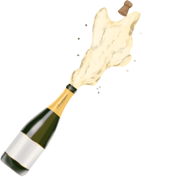 Champagne bottles that are opened for New Year's celebrations and parties. png