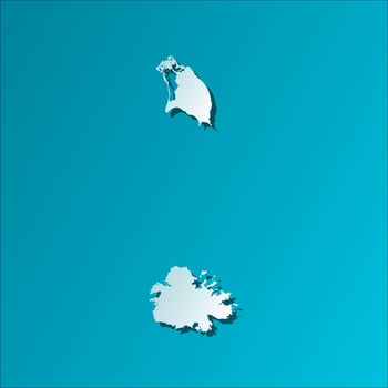Vector isolated simplified illustration icon with blue silhouette of Antigua and Barbuda map. Dark blue background