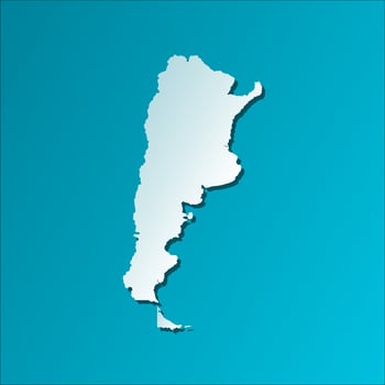 Vector isolated simplified illustration icon with blue silhouette of Argentina map. Dark blue background