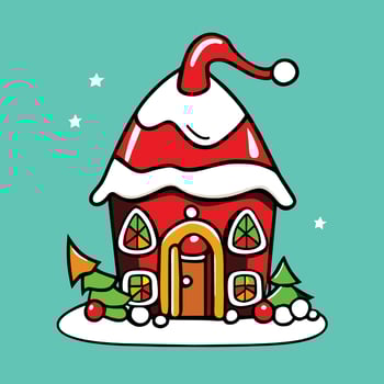 a cartoon house with a santa hat on top vector