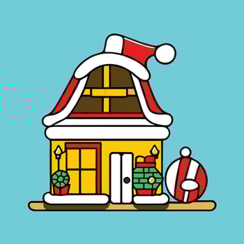 a cartoon house with a santa hat on top vector