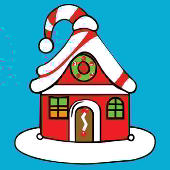 a cartoon house with a santa hat on top vector