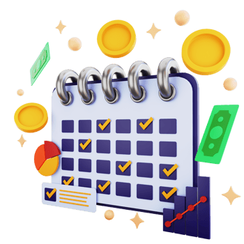 3d icon financial schedule with money isolated on the transparent background png