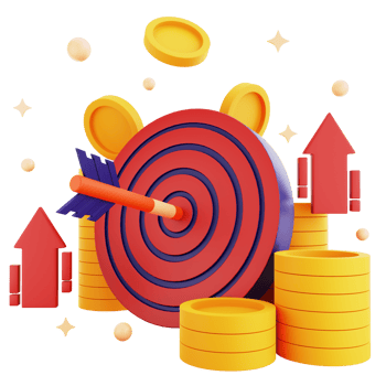 3d icon target with money isolated on the transparent background png