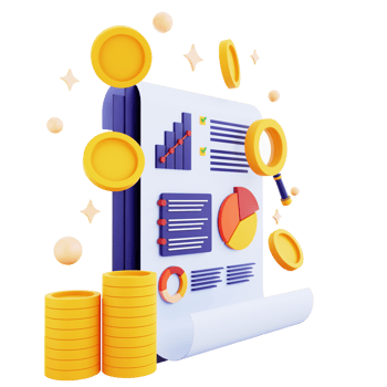 3d icon financial report with money isolated on the transparent background png