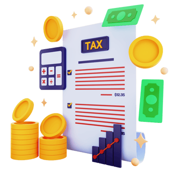 3d icon tax with money and calculator isolated on the transparent background png