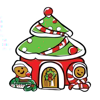 a cartoon house with a santa hat on top vector
