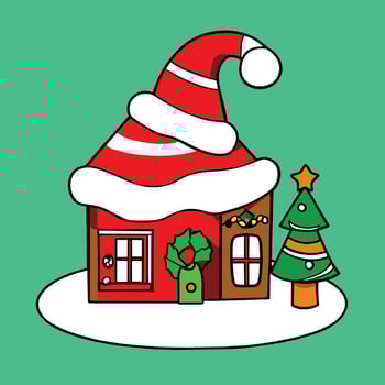 a cartoon house with a santa hat on top vector