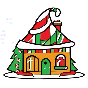 a cartoon house with a santa hat on top vector