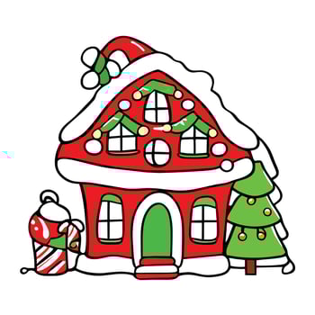 a cartoon house with a santa hat on top vector