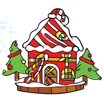 a cartoon house with a santa hat on top vector
