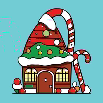 a cartoon house with a santa hat on top vector