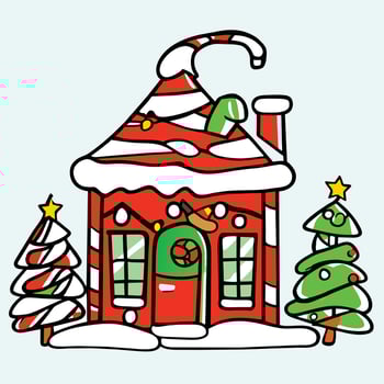 a cartoon house with a santa hat on top vector