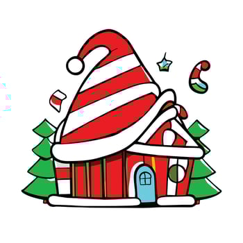 a cartoon house with a santa hat on top vector