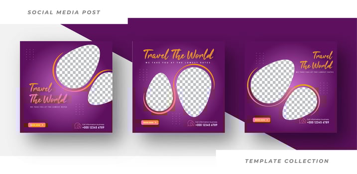 Travel the world flyer or poster for traveling agency business offer promotion. Holiday and tour advertisement banner design. Pro Vector