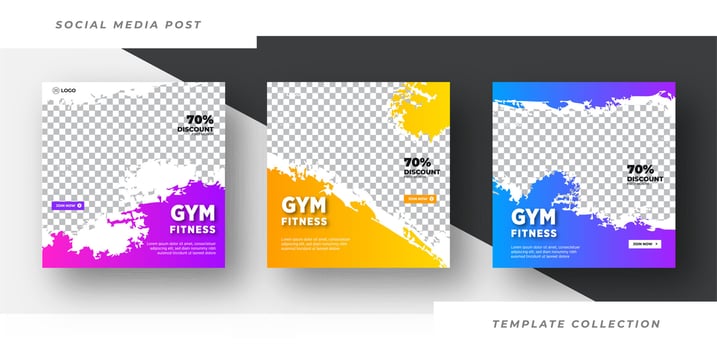 Gym social media post banner template, gym, Workout, fitness and Sports social media post banner, fitness gym social media post banner design. Pro Vector