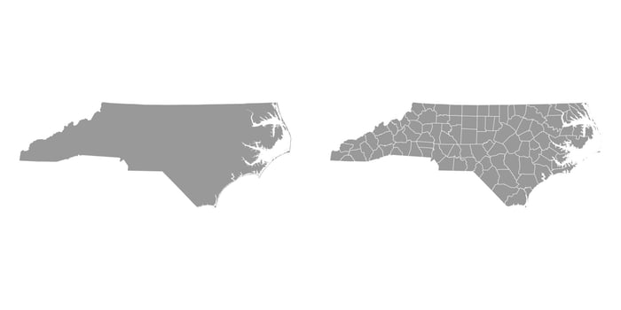 North Carolina state gray maps. Vector illustration.