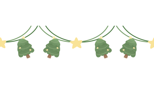 Watercolor cute christmas tree ribbon Ornament star Hanging Element doodle Border Xmas frame seamless pattern png