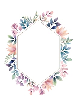 Botanical watercolor frame wedding invitations, posters and cards. Watercolor plants template. Vector floral wreath pastel.