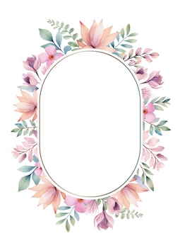 Vector floral wreath pastel. Botanical watercolor frame wedding invitations, posters and cards.  Watercolor plants template.