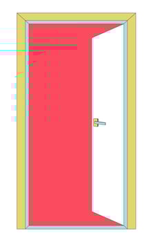 Open door 2D linear cartoon object. Exit doorway isolated line vector element white background. Quit job. Entrance interior. Access building. Entranceway. Emergency exit color flat spot illustration